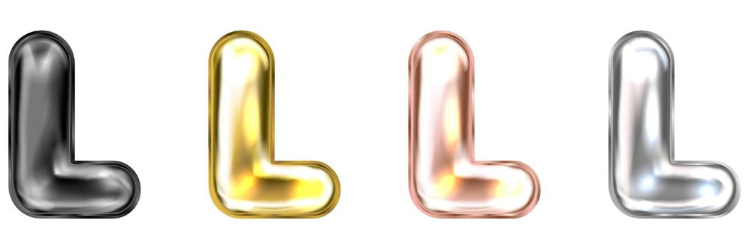 Golden foil balloon, inflated alphabet symbol L