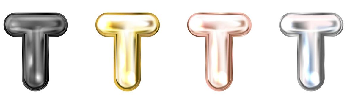 Golden foil balloon, inflated alphabet symbol T