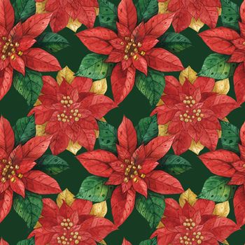Christmas Star Poinsettia dark seamless pattern