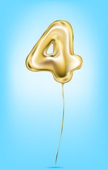 High quality vector image of gold balloon numbers. Digit 4, four