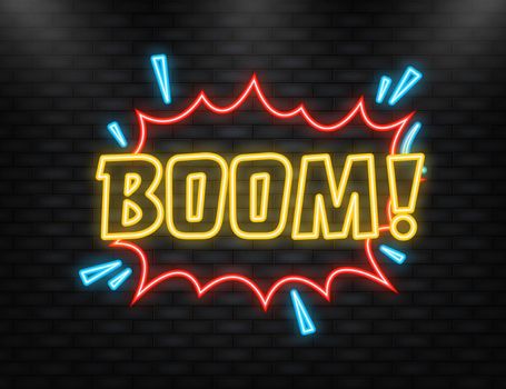 Neon Icon. Boom in vintage style. Cartoon style vector. Pop art. Vector text. Wow effect