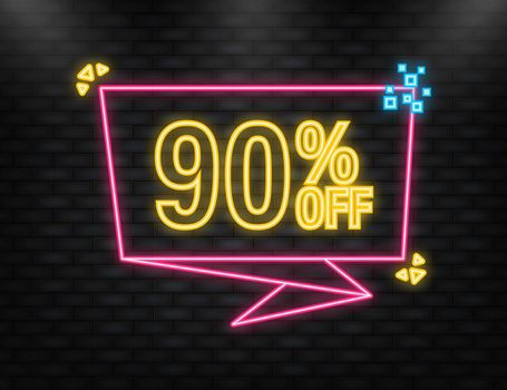 Neon Icon. Trendy flat advertising with red 90 percent discount flat badge for promo design. Poster badge. Business design. Vector illustration