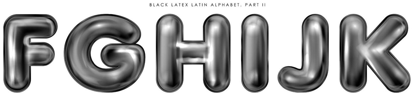 Black latex inflated alphabet symbols F-G-H-I-J-K