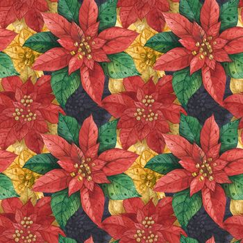 Christmas Poinsettia Flower seamless pattern