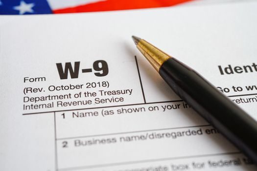 Tax form W-9 Request for Taxpayer Identification Number and Certification, business finance concept.