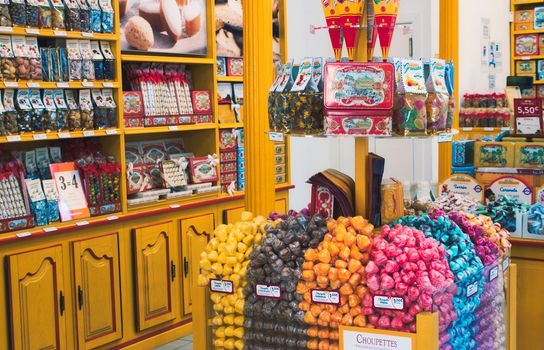 Granada / Spain - August 21 2019: Interior of a sweet shop with assorted confectionery