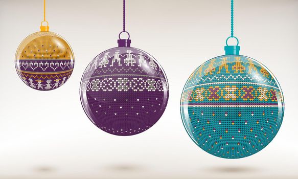 New Year Tree baubles with knitting ornament