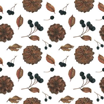 Aronia and Pine Cones for Christmas seamless pattern