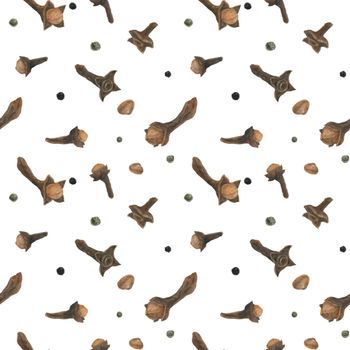 Dried cloves white seamless pattern