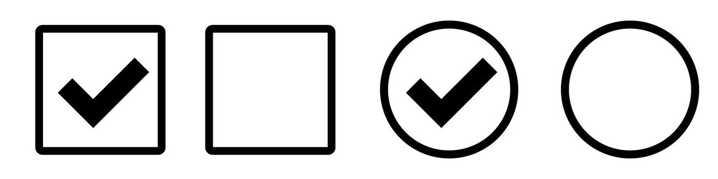 Set of square and circle checkbox icons. Vector.