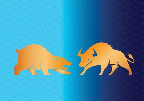 Gold bull and bear in stock trading 