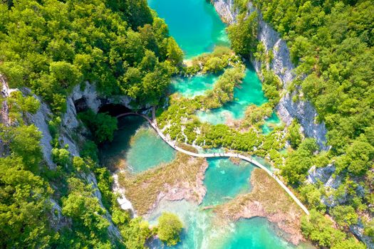 Paradise waterfalls of Plitvice lakes national park aerial view