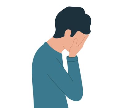 Vector illustration of a young guy in depression. Upset man. Desperate person