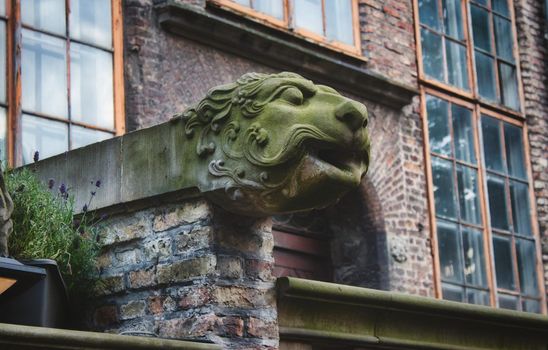 Water drain in the shape of a lion's head on Mariacka Street, Gdansk