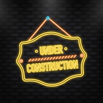 Neon Icon. Banner for under construction. Danger sign. Construction concept. Vector illustration