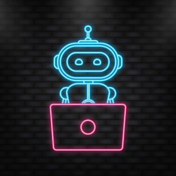 Neon Icon. Chatbot icon concept, chat bot or chatterbot. Robot Virtual Assistance Of Website Or Mobile Applications. Vector illustration