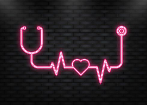 Neon Icon. heart with pulse icon in flat style isolated.