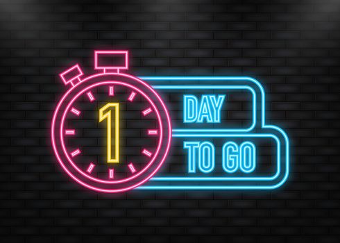 Neon Icon. 1 Day to go poster in flat style. Vector illustration for any purpose