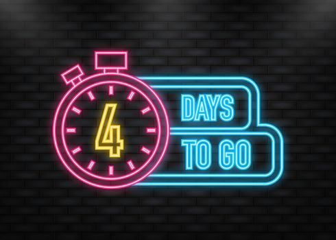 Neon Icon. 4 Days to go poster in flat style. Vector illustration for any purpose