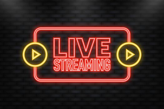 Neon Icon. Live Streaming Icon, Badge, Emblem for broadcasting or online tv stream. Vector in flat design style
