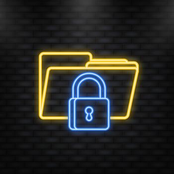Private key, digital key. Neon icon. Cyber security concept. Futuristic server