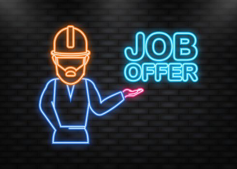 Icon for web design with job offer. Neon vector illustration. Job interview vector illustration concept