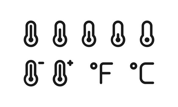 Simple set of temperature modes with thermometers and degrees icons in Celsius and Fahrenheit. Vector EPS 10