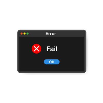 System error vector icon failure pc interface. Error message computer window alert popup