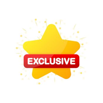Exclusive with star icon. Flat ribbon banner on yellow backdrop. Sale offer price sign. Discount promotion