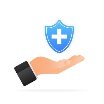 Flat icon with medical shield hand for concept design. Health care concept