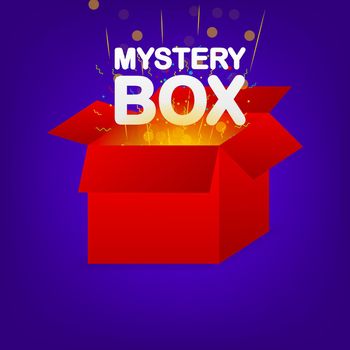 Red mystery box on light background. Premium vector. Digital background