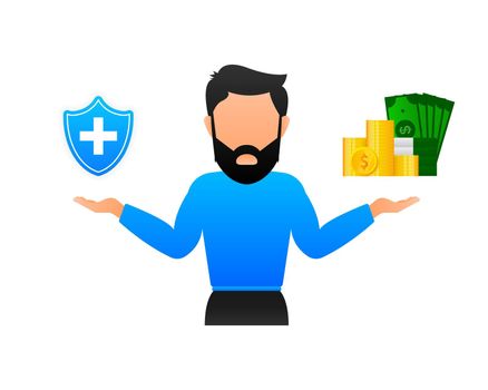 Icon with money and health sign for medical design. Flat design. Dollar bill