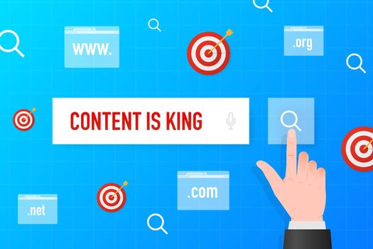 Content is king . Flat vector cartoon design. Smart business marketing concept