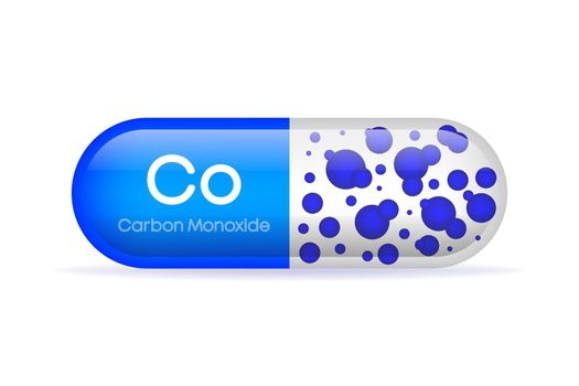 Flat vector illustration. Blue capsule carbon monoxide