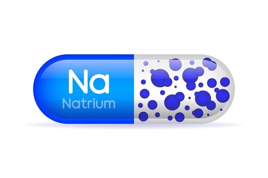 Mineral Na blue shining pill capsule icon. Natrium capsile