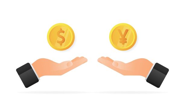 Modern flat illustration with gold currency exchange yen. Flat vector illustration
