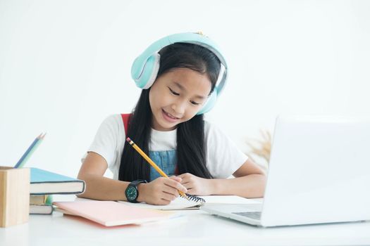 Online education and self study and homeschooling concept..study online video call with teacher..