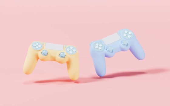 Classic game pad with pink background, 3d rendering.