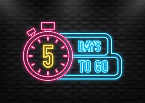 Neon Icon. 5 Days to go poster in flat style. Vector illustration for any purpose