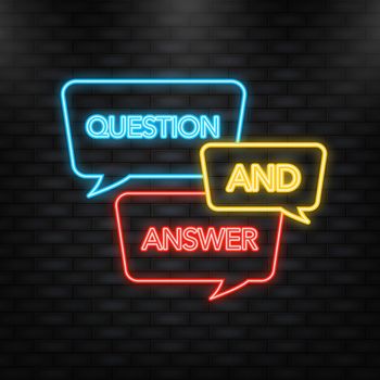 Neon Icon. Question and Answer Bubble Chat icon. Vector illustration.