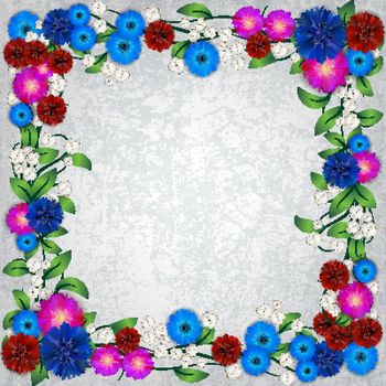 floral ornament with cornflowers on white background