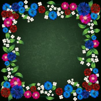 floral ornament width cornflowers on green background