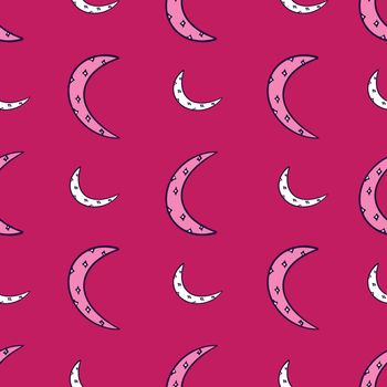 Crescent moon vector repeat pattern design on red background