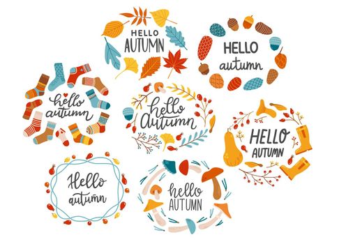 Hello autumn season slogan lettering set vector