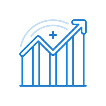 Statistical growth indicators vector line icon. Profit increase chart with upward curved arrow.