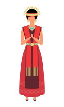 Woman participating in festival procession semi flat color vector character