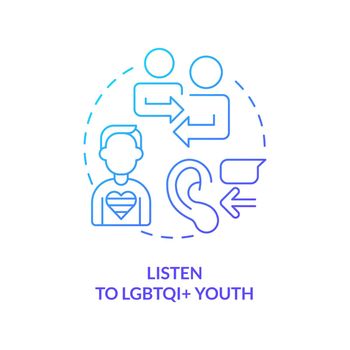 Listen to LGBTQI youth blue gradient concept icon