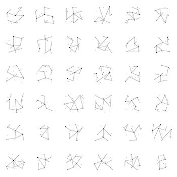 Constellation symbols made from lines and dots in hand drawn style on white background. Astrology clip art