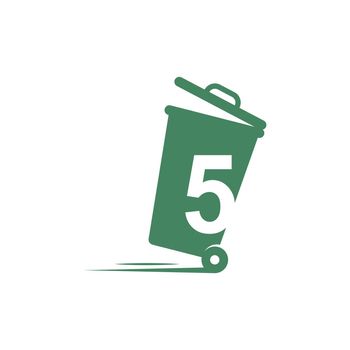 Number 5 in the trash bin icon illustration template