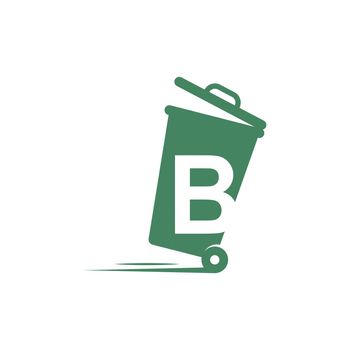Letter B in the trash bin icon illustration template